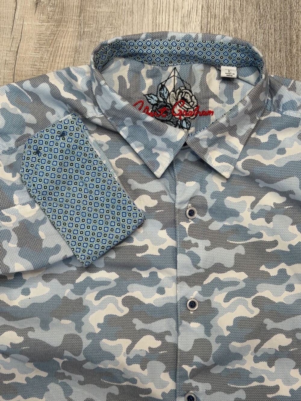 Robert Graham Wilder Men's Camouflage Button-Down Shirt Size L Blue Classic fit